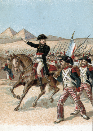 French invasion of Egypt: Battle of the Pyramids 21st July 1798. 19th century, (chromolithograph).