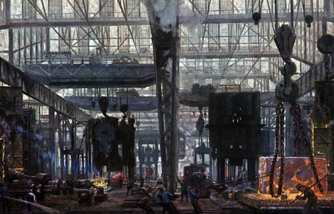 Interior view of the steel mills Krupp in Essen, Germany 1912 (Interior view of Krupp cast steel works, Essen, Germany, 1912) Private collection