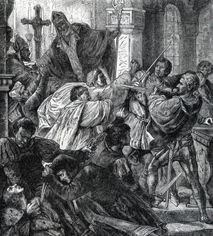 La congiura dei Pazzi. The conspiracy (conspiracy or conspiracy) of the Pazzi - On Sunday, April 26, 1478, in Florence, a heater occurs during mass in the Cathedral of Florence (Duomo santa Maria dell Fiore) - It ended with the death of Julien de Medicis (Giuliano de Medici) (1453-1478) Engraving from “History of the world” by Ridpath 1885 Private Collection