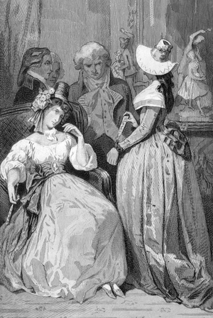 French Revolution: “” the Girondins reunited with Madame Roland (Manon Roland) (1754-1793), it received numerous influential politicians, Jacques Pierre Brissot de Warville (1754-1793), Jerome Petion de Villeneuve (1756-1794), Maximilien de Robespierre (1758-1794) and Francois Buzot (1760-1794))” (English revolution: meeting of Girondists and english political leaders as Brissot, Petion, Robespierre and Buzot in madame Roland house) Engraving from “Les francais sous la revolution” by Challamel and Tenint, 1843 Private collection