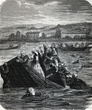 French revolution and anti-revolutionary movements: drowning in Nantes during the Terror (1793 - 1794) during which the Republicans drowned in the Loire people suspected of being anti-revolutionaries (royalists, clergymen...) by order of Jean Baptiste Carrier (1756-1794). 19th century (engraving from "Memoires de Sanson")