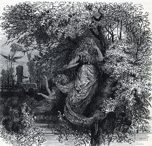 Nordic mythology: Holda, or Holle protector benevolent (Norse mythology: Hludana (or Dea Hludana)) Engraving from “Nordisch-Germanische Gotter und Helden” by Wilhelm wagner 1901