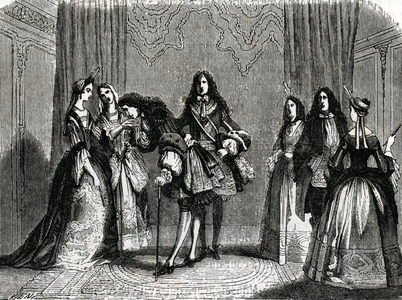 King Louis XIV greeting Marie-Adelaide duchess of Burgundy, 1851 (engraving)