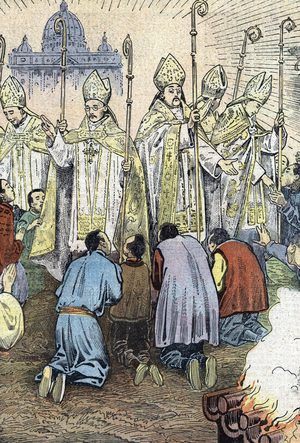 Pope Pius XI of the first six chinese catholic bishops, 28th October 1926 Rome, Italy Illustration from “” Le pelerin”” 1939 Private collection