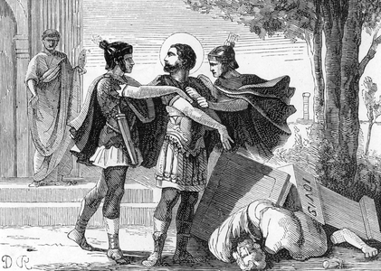 Representation of Saint Victor of Marseille (died ca. 303) (Victor of Marseilles christian martyr) Engraving 19th century Private collection