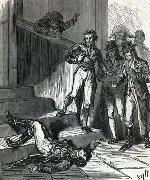 Le suicide de Charles Eleonor Dufriche de Valaze, dit Dufriche-Valaze (1751-1793), French politician during his trial on 30 October 1793 (Suicide of Dufriche de Valaze, 30th October 1793) Engraving from “Memorials de Sanson”” 19th century Private Collection