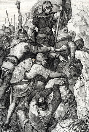 The troops of Othon I of Baviere (1117-1183) near Verona in Italy 1155 (Otto I, Duke of Bavaria and his army near Verona, Italy 1155) Feather drawing from “Historische Memorabilian des In-und Auslandes”” (Historical Souvenirs) by Anton Ziegler, 1840 Private collection