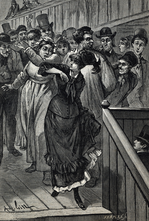 Gervaise giffing her daughter Nana (heroine of the novel of the same name) (chapter 11) Illustration of L'asommoir”” by Emile Zola, 1884