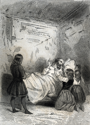 The Disgrace and Exile of Alexander Danilovich Menchikov (1672-1729) departs with his wife and children to Beriozovo in Western Siberia (Menshikov with his children in Exile) Engraving from “Conspirations and Political Executions” by Saint Hilaire, 1849