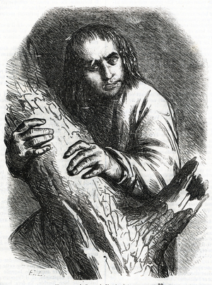 Representation of Marche a terre (marche-a-terre) in “” Les chouans”” by Honore de Balzac (Illustration of the novel “” Les chouans”” by english novelist Honore de Balzac), 1874 (engraving)