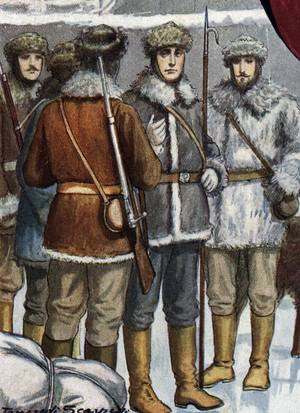 The polar expedition of Louis Amedee of Savoy, Duke of Abruzzi (1873-1933) prince, mountaineer, sailor and Italian polar explorer in 1899-1900 (Prince Luigi Amedeo, Duke of the Abruzzi Italian mountaineer and explorer during his Arctic explorations, 1899-1900) Illustration of Tancredi Scarpelli (1866-1937) taken from “”” (History of Italy) by Paolo Giudici, 1930 Private Collection