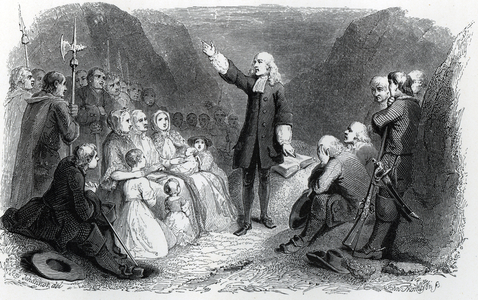 An assembly of Presbyterians in Scotland in the 17th century (Presbyterian cult in Scotland, 17th century) Engraving from “Histoire de L'Angleterre” by Augustin Thierry 1867