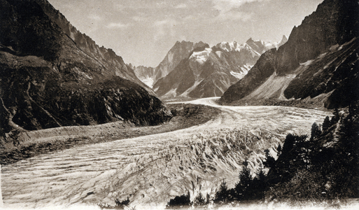 View of the glacier 'the sea of ice', Chamonix, French Alps, c.1912 (b/w photo)