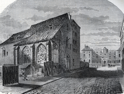 View of the church Saint Jean du Latran in the 5th arrondissement in Paris destroyed in 1860. 19th century (engraving from “Paris-a-Trans-les-Siecles” by H. Gourdon de knee)