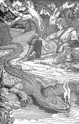 King Arthur and the Questing Beast Illustration by Louis Rhead (1858-1926) from “King Arthur and his knights” 1923 Private collection