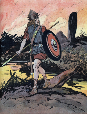 Gallic wars: scorched earth policy, a military strategy of the gauls under Vercingetorix ravaging the countryside, 58-52 BC Illustration by Georges Conrad (1874-1936) from” “Our-Glories-Nationals” 1920 Private Collection