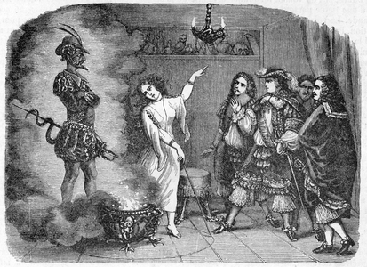 Philippe d'Orleans (1640-1701) with the knight of Lorraine, 1851 (engraving)
