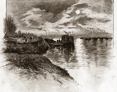 Exit de l'egout de Bercy a Paris (The output of the sewer tunnel in the seine river, Bercy, Paris) Drawing by Gustave Fraipont (1849-1923) draws from “La seine a travers Paris” by Saint-Juirs, 1890 Collection privee