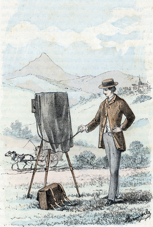 Hobby of the high society and the bourgeoisie: the practice of photography in amateur (amateur photographer) Engraving from “The Needs of Life”” by Rengade, 1887 Private Collection Â