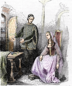 The favorite of the King Charles VII Agnes Sorel with Jacques Coeur (engraving)