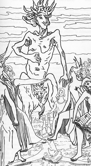 Satan's followers trampling christ Drawing by Henry de Malvost from “Satanism and magic” by Jules Bois 1895 Private collection