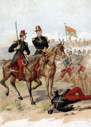Conquete of Algeria: "Episode of the retreat of Constantine, or the Changarnier Battalion, the 24/11/1836" We are three hundred, they are six thousand, the part is equal. The Arab Armees attacking the square of the Marechal Changarnier. 19th century (chromolithograph)
