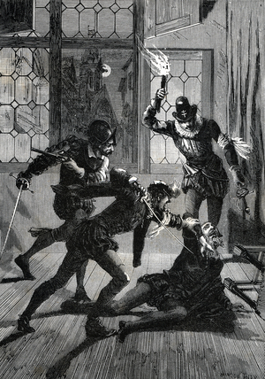 La Mort de Petrus Ramus - Pierre de La Ramee Humanist, mathematician and philosopher French (1515 -1572) Death of Petrus Ramus killed during the St Bartholomew's Day Massacre, 1572) Engraving from Gaston Tissandier 1882