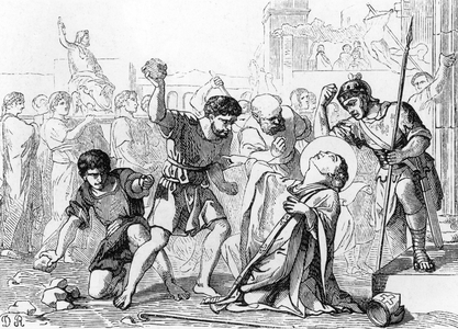 Representation of Saint Timothy of Ephese (Martyrdom of St Timothy of Ephesus). 19th century (engraving)