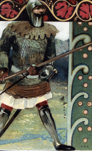 Soldier of the saxon infantry, 14th century. Late 19th century (chromolithograph)