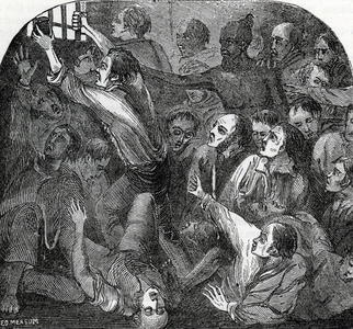 Carnatic war; English prisoners in the Black Hole of Calcutta in India, 1756:146 soldiers were then presumed to have been imprisoned on the orders of the nawab in a small room without aeration in the dungeon of the fort - The following morning, when the doors were opened, 123 died of suffocation (Carnatic war: Black hole of Calcutta, a small dungeon in the old Fort William in Calcutta, India, where troops of the Nawab of Bengal, Siraj Ud-daulah, held British prisoners of war after the capture of the fort on 20 June 1756) Engraving from “History of the world” Private collection