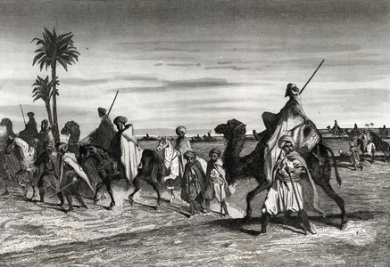 Muslim pilgrims during the travel to Mecca Engraving from “” Picturesque History of Religions” by Clavel 1844 Private collection