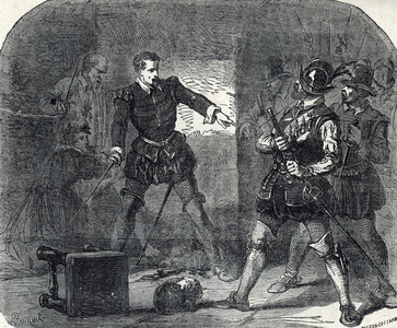 Les fureurs de Concino Concini marquis d'anchor (1575-1617) favorite of Queen Marie de Medicis. 19th century (engraving from “The Alcove of Queens”” by Jules Beaujoint)