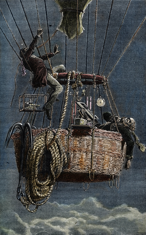 The accident during the record of aerostatic ascent on the Mammoth balloon carried out by James Glisher (1809-1903) and Henry Tracey Coxwell (1819-1900) September 5, 1862. 19th century (engraving)
