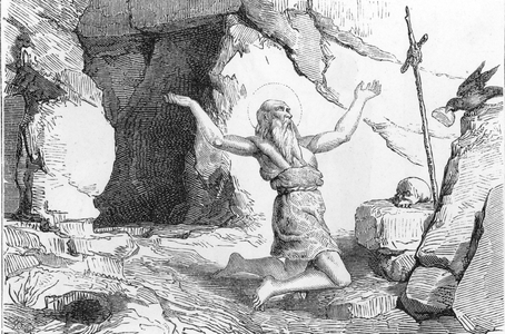 Representation of Saint Paul of Thebes (St Paul, the First Hermit or Paul the Anchorite). 19th century (engraving)