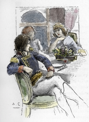 The singer Giuseppina Grassini (1773-1850) was young in the presence of Berthier in the room of the first consul Napoleon Bonaparte who became her lover, 1800 (The italian contralto Giuseppina Maria Camilla (also Josephina) Grassini having lunch with Berthier and first consul Napoleon Bonaparte who became her lover, 1800) Drawing by Antoine Bet pulls from “” Napoleon and Women” by Masson, 1897 Private collection