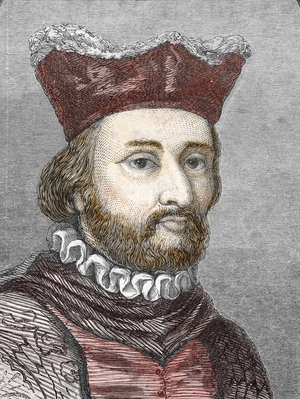 Portrait of Arnoldus Villanovanus (Arnoldi de Villanova or Arnaud de Villeneuve or Arnau de Vilanova or Arnaldus de Villanova) (circa 1240-around 1311) Catalan doctor, theologian and diplomat - Engraving from Lives of illustrious scholars of the Middle Ages” by Louis Figuier, 1867 Private collection
