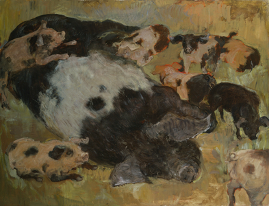 Sow and Piglets, 1999 (oil on canvas)