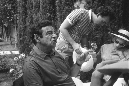 American actor Walter Matthau during a lunch at the at the Tribute To Ingrid Gala. Lido, Venice, 1983 : A Grimace