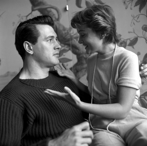 American actor Rock Hudson with Novella Parigini, Venice, 1954 : With Novella On His Knees