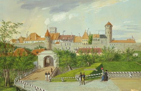 A View of the Small Coast Gate with Hattorpe and Stolting Towers, Tallinn, gouache on cardboard)