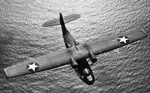 WWII:Off the eastern coast of the United States 1943 A PBY 5 Catalina (amphibious patrol bomber) of the US Navy on a surveillance and detection mission of German U-boots (submarines). These aircraft are also used by the British Coastal Command
