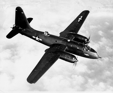 WWII:USA May 29, 1946: US Navy Neptune P2V Patrol Bombardier who has just broken the record for East Coast West between Flyod Bennett Aerodrome and Burbank Aerodrome, California