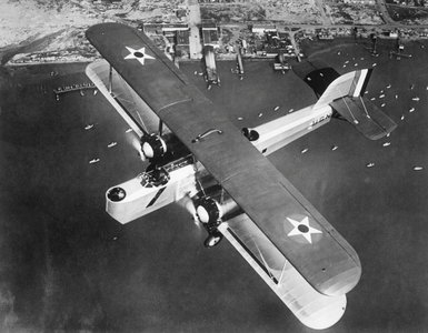 San Diego, California, USA, ca. 1930: Flight tests of the new US Navy Douglas bomber over the bay - San Diego, California, USA, ca 1930: Douglas torpedo and bombing plane undergoing tests at naval air station