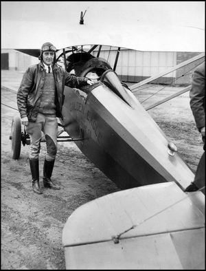 Los Angeles, California USA February 1929: On Mines Field aerodrome, aviator Evelyn Bobbi Trout (1906-2003) before attempting to regain the female endurance flight record at Elinor Smith