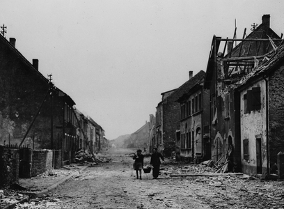 WWII:Nierder-Wurzbach (Germany) March 13, 1945: After the capture of the city by elements of the VIIth US Army, a couple apprehended to evacuate the devastee city