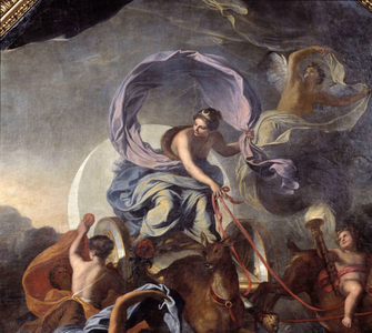 La Nuit ou Diane (1664 - 1677) (Detail). Painting by Charles Lebrun (Le Brun) (1619-1690). Ceiling of the Galerie d'Apollon at the Musee du Louvre in Paris.