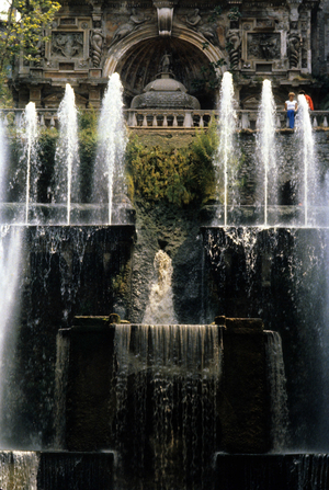 Fountain in the garden of Villa d'Este in Tivoli, Italy.