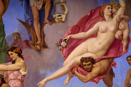 The Assemblee of Gods (detail) painting by Louis Matout of 1868 on the ceiling of the Emperor Hall Denon Wing, Louvre Museum.