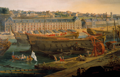 Detail of REV0004: Port of Brest (and shipyard) by L. N. Van Blarenberghe (1716 - 1794). Museum of Fine Arts in Brest.