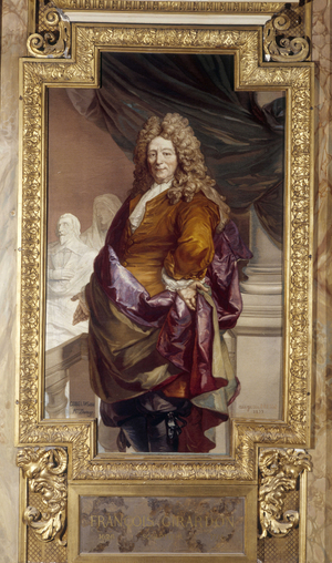 Portrait of Francois Girardon French Baroque sculptor (1628-1715). Goblin tapestry panel adorning the Gallery of Apollo. Realised by A. de Brancas around 1858-1860. Musee du Louvre Paris.